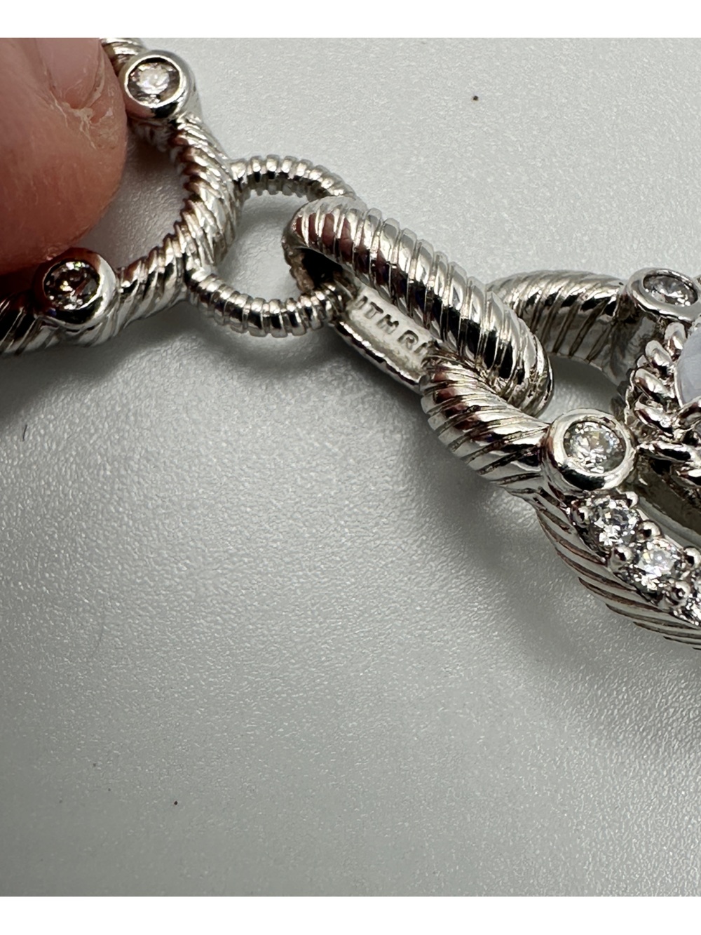Judith Ripka 925 Sterling Silver Cable Links Toggle 5 Oval Stones Bracelet - Picture 12 of 16